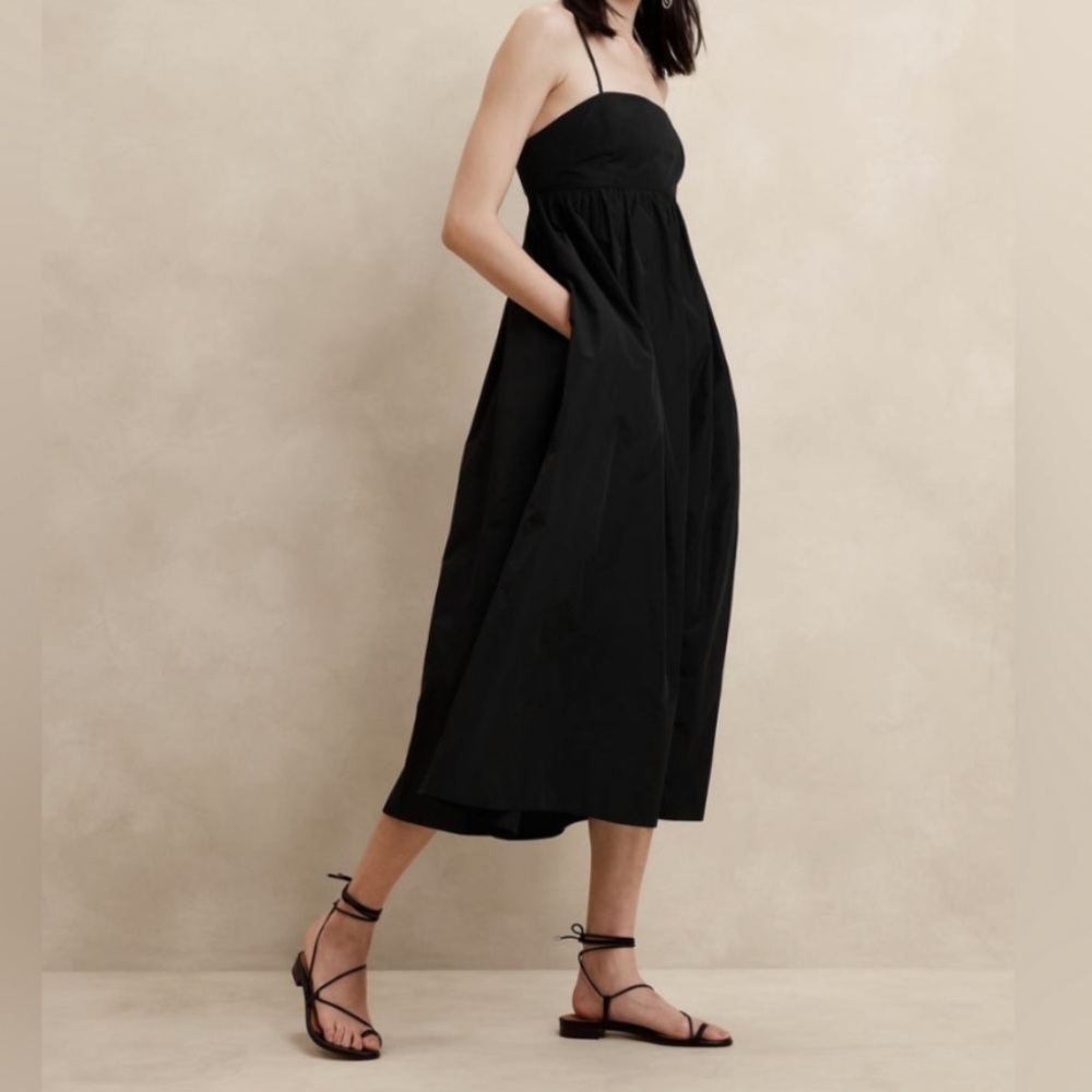 Banana Republic Ariella Taffeta Black Midi Dress Size 6 - Picture 2 of 10